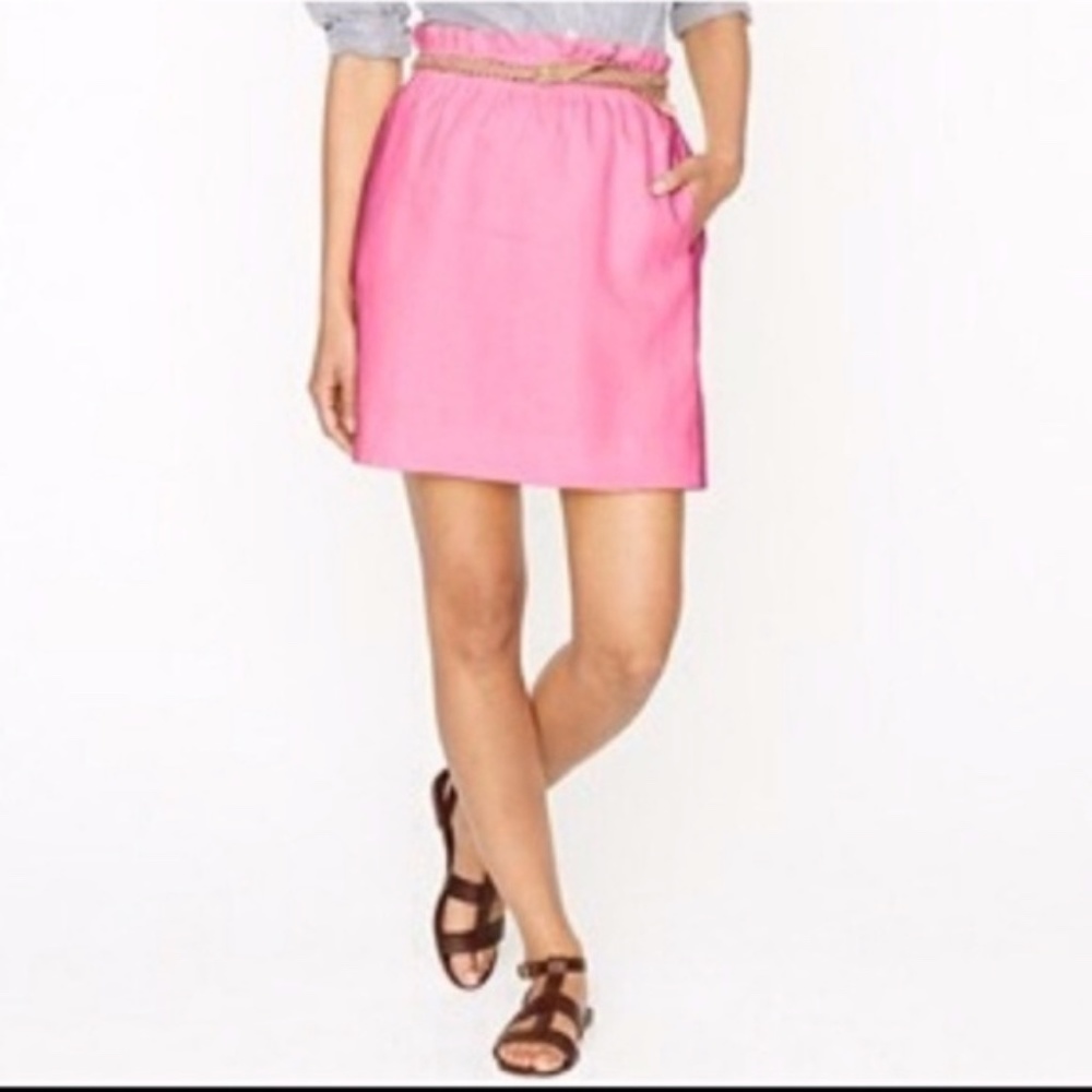 J Crew Neon Pink Paperbag waist Skirt linen size 6
